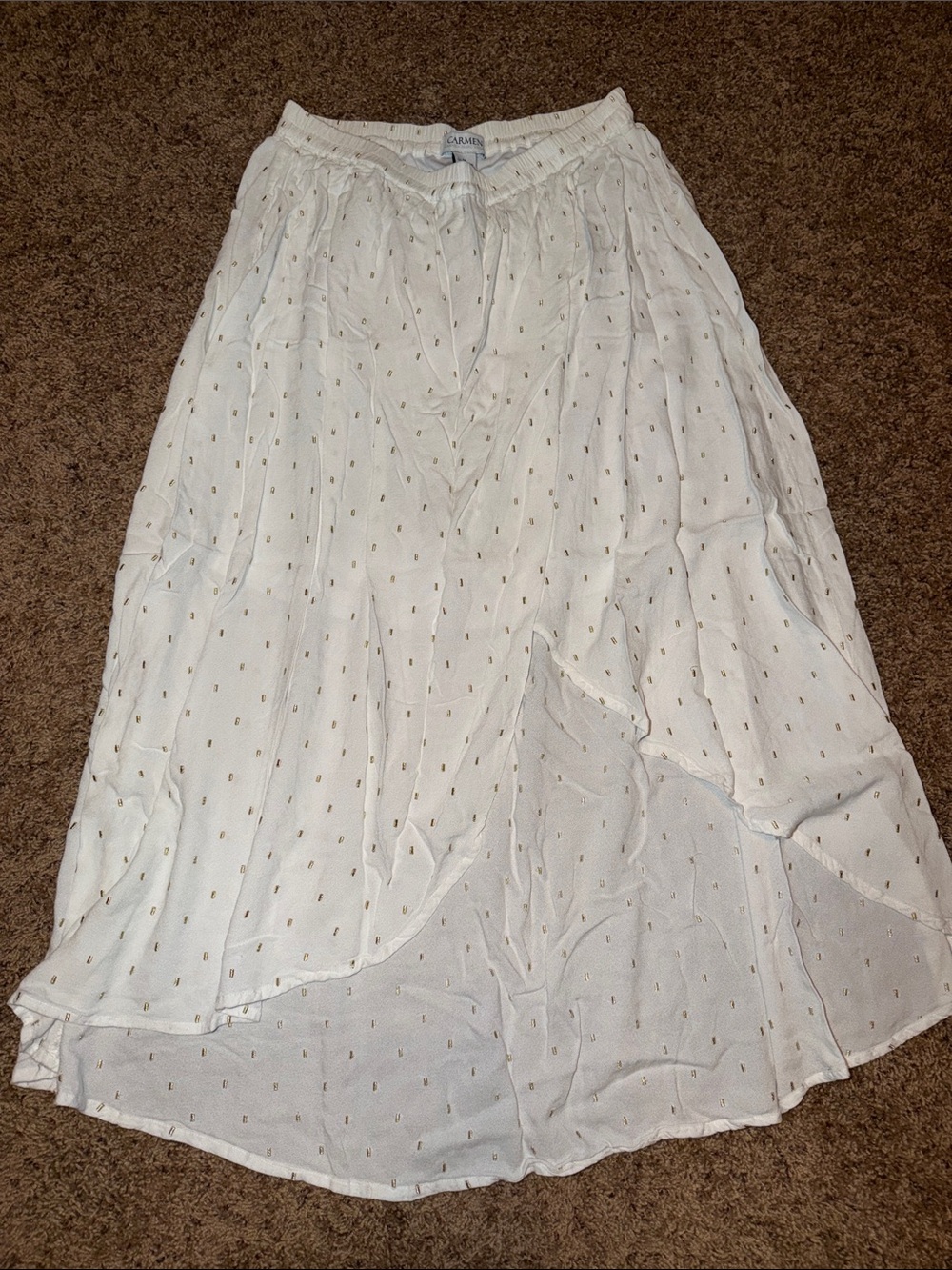 Carmine White Maxi Skirt with Subtle Gold Dot Accents